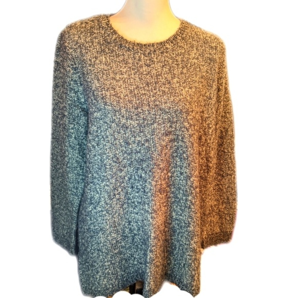 Pure Jill cotton/poly/acrylic heather blue crew neck sweater - L